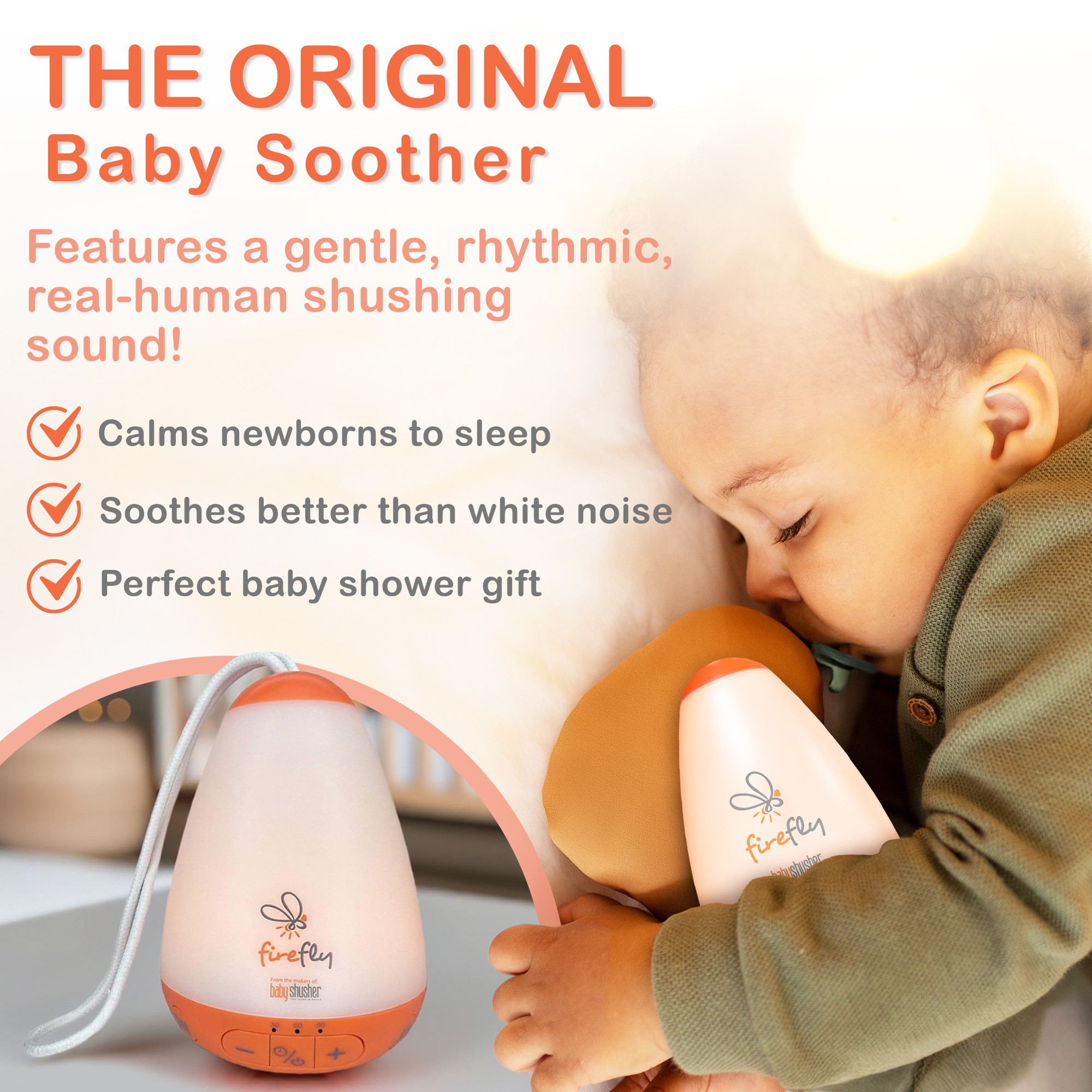 Baby Shusher Firefly – Portable Sound Machine & Night Light with Real Shushing Sound