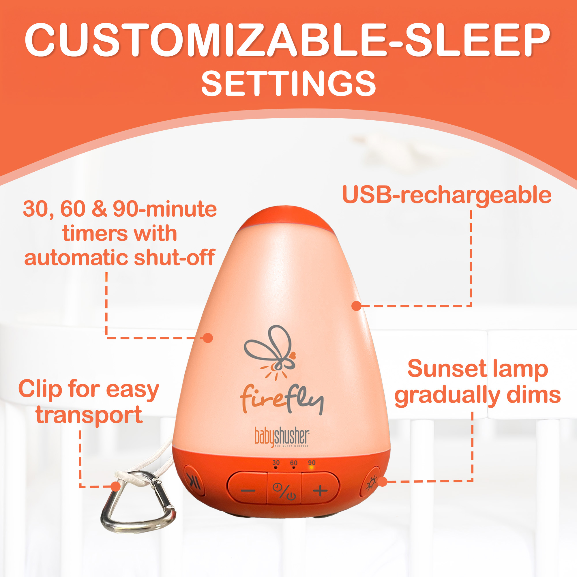 Baby Shusher Firefly – Portable Sound Machine & Night Light with Real Shushing Sound