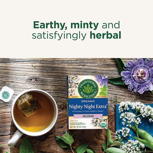 Traditional Medicinals Organic Nighty Night Extra Tea With Valerian Root For Relaxation, 16 Tea Bags (Pack Of 1)